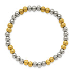 Stainless Steel Polished Yellow IP-plated Sandblasted 6mm Beaded Stretch Bracelet for Women