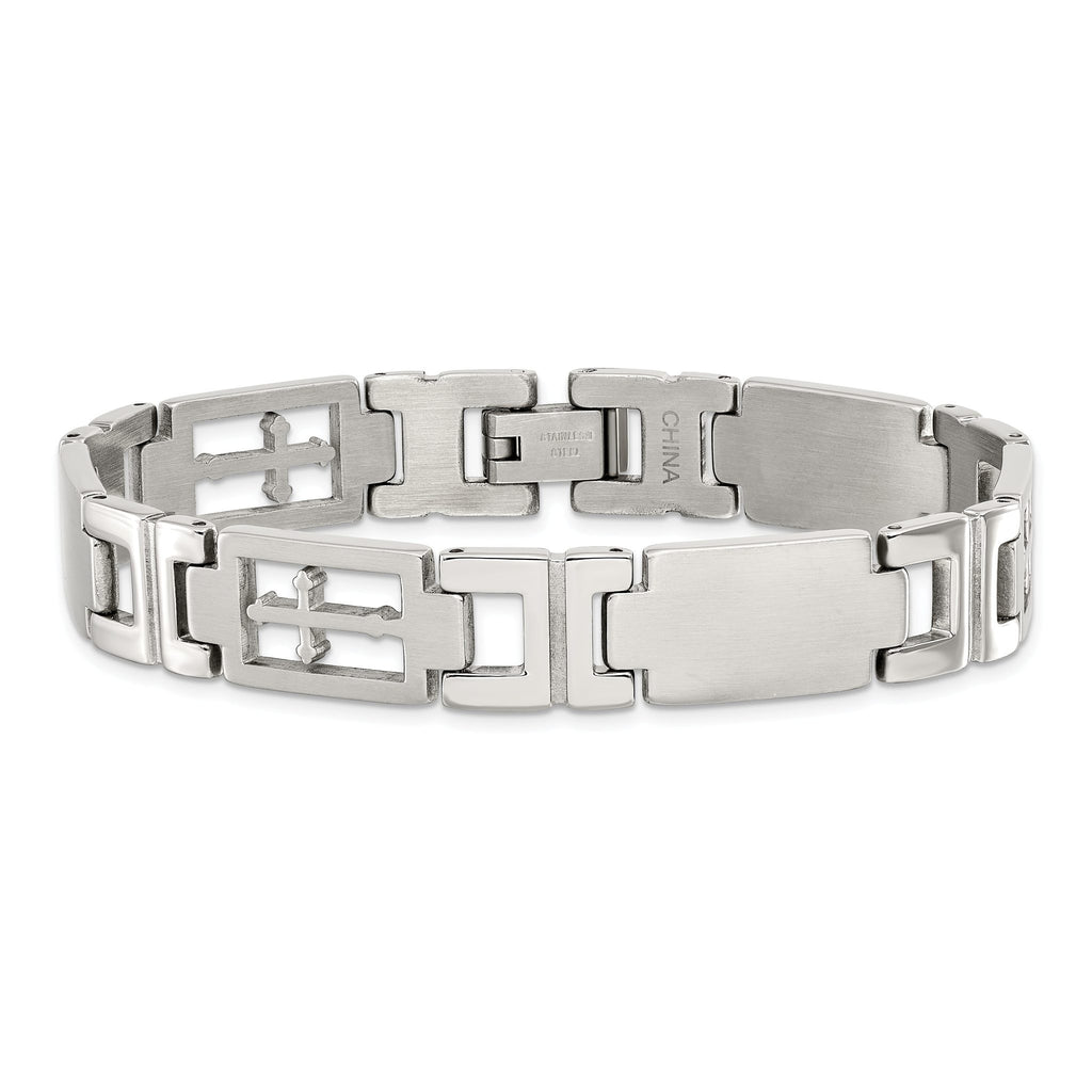 Stainless Steel Brushed and Polished Cross Link Bracelet for Men