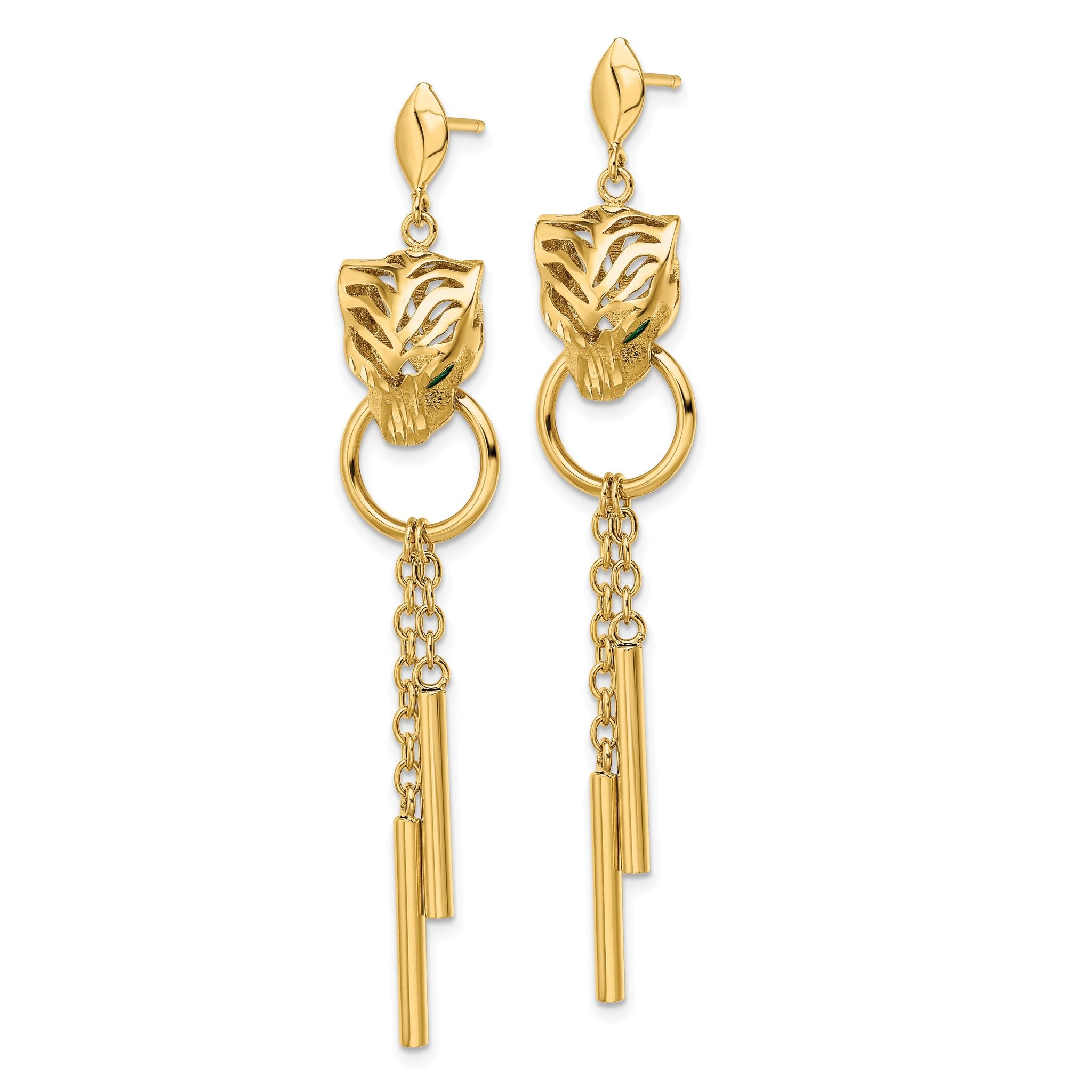 14k Polished Green Enamel Tiger Post Dangle Earrings Secondary image