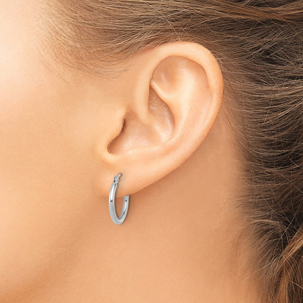 14k White Gold Polished 2x17.5mm Polished Hoop Earrings