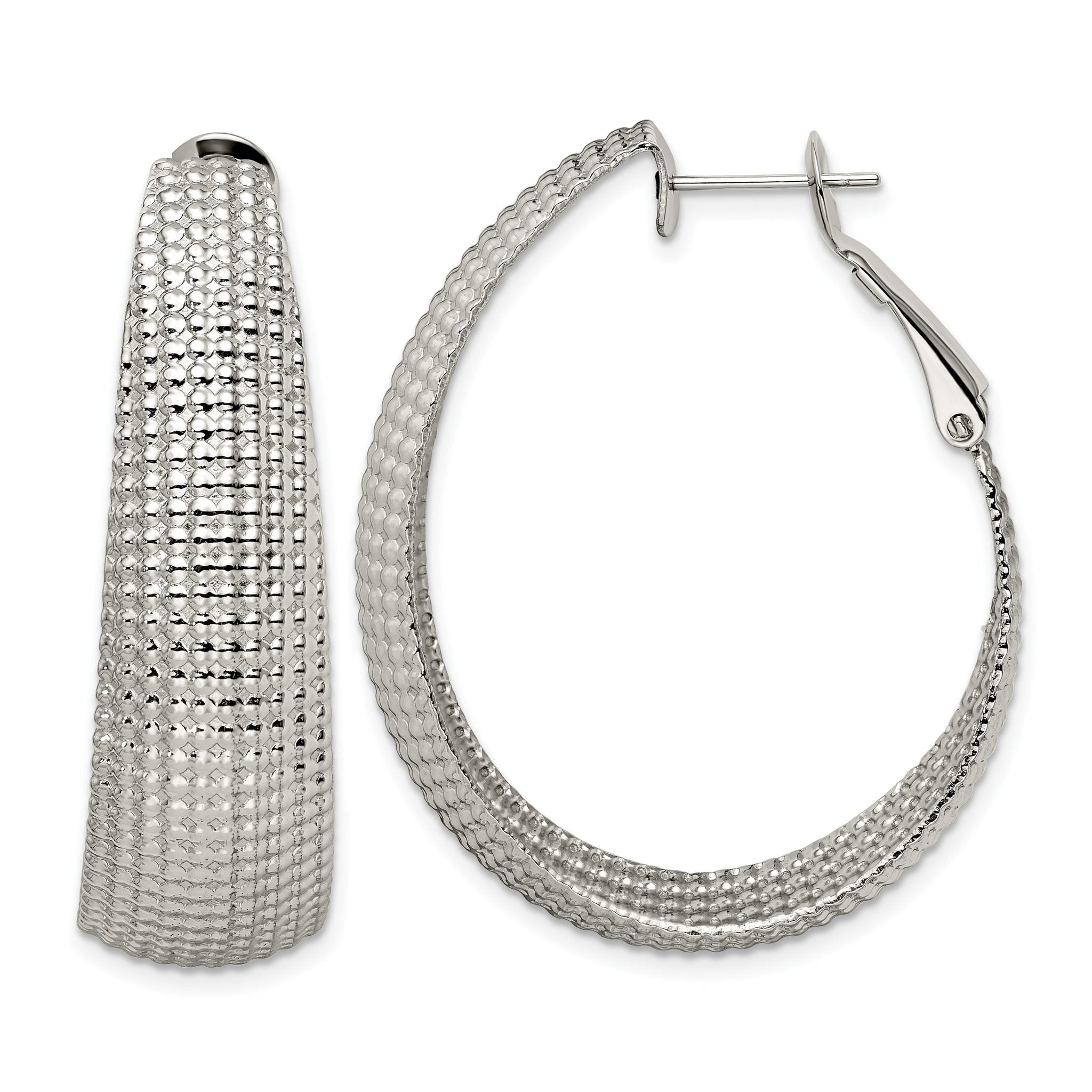 Stainless Steel Polished Oval Textured J-Hoop Earrings for Women Main image