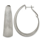 Stainless Steel Polished Oval Textured J-Hoop Earrings for Women