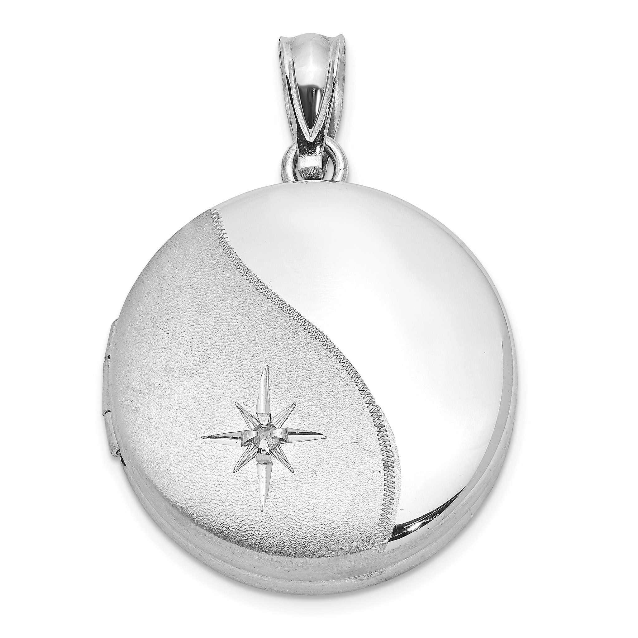 Sterling Silver Rhodium-plated Diamond 20mm Round Locket Main image