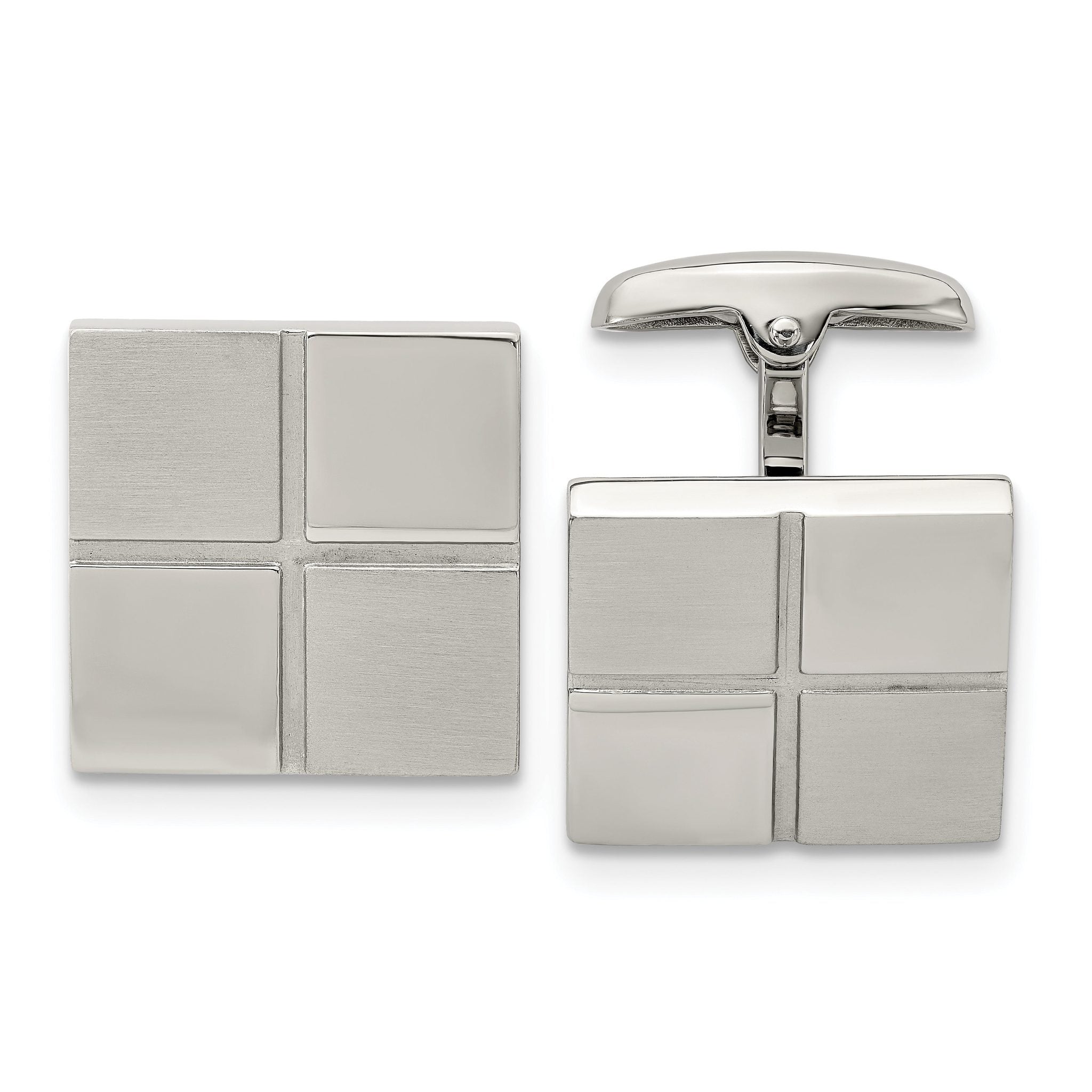 Brushed & Polished Square Cufflinks in Stainless Steel Main image
