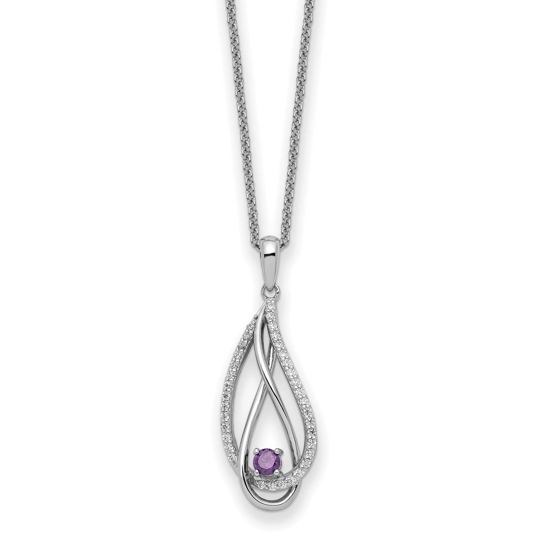 Sentimental Expressions Sterling Silver Rhodium-Rhodium-Plated Feb CZ Always in my Heart Birthstone 18in Necklace Main image