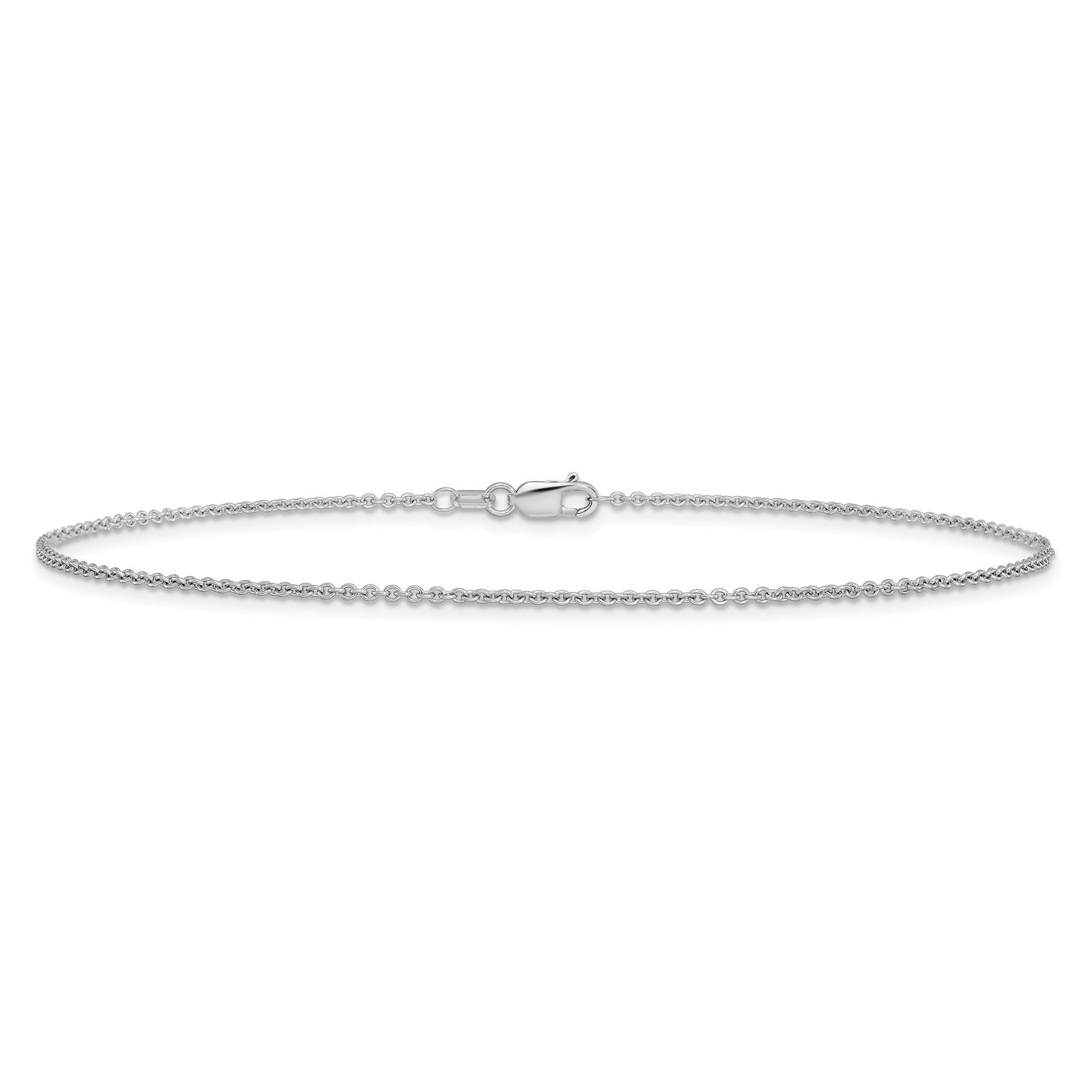 14K White Gold 9 inch 1.4mm Round Open Link Cable with Lobster Clasp Anklet