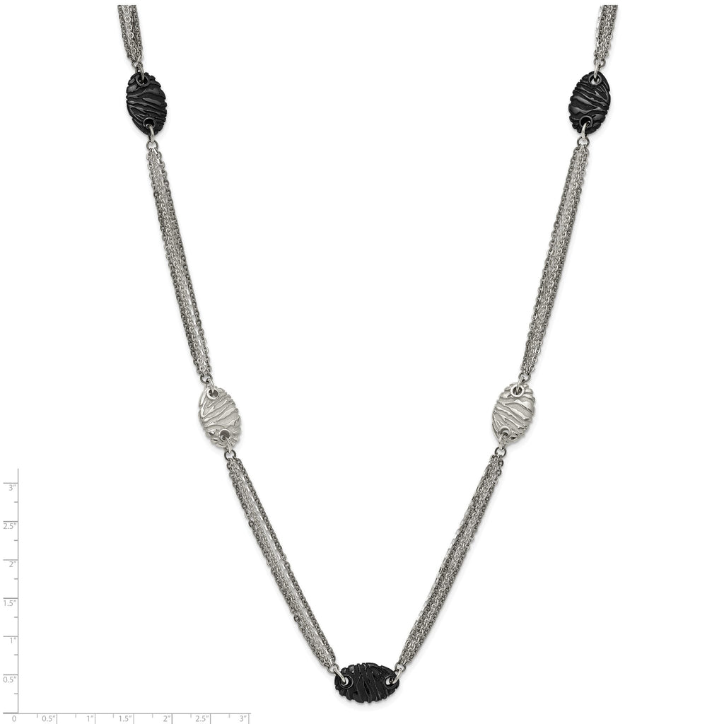 Sophia Jewelers Titanium Sterling Silver Two-Tone Etched Oval Necklace