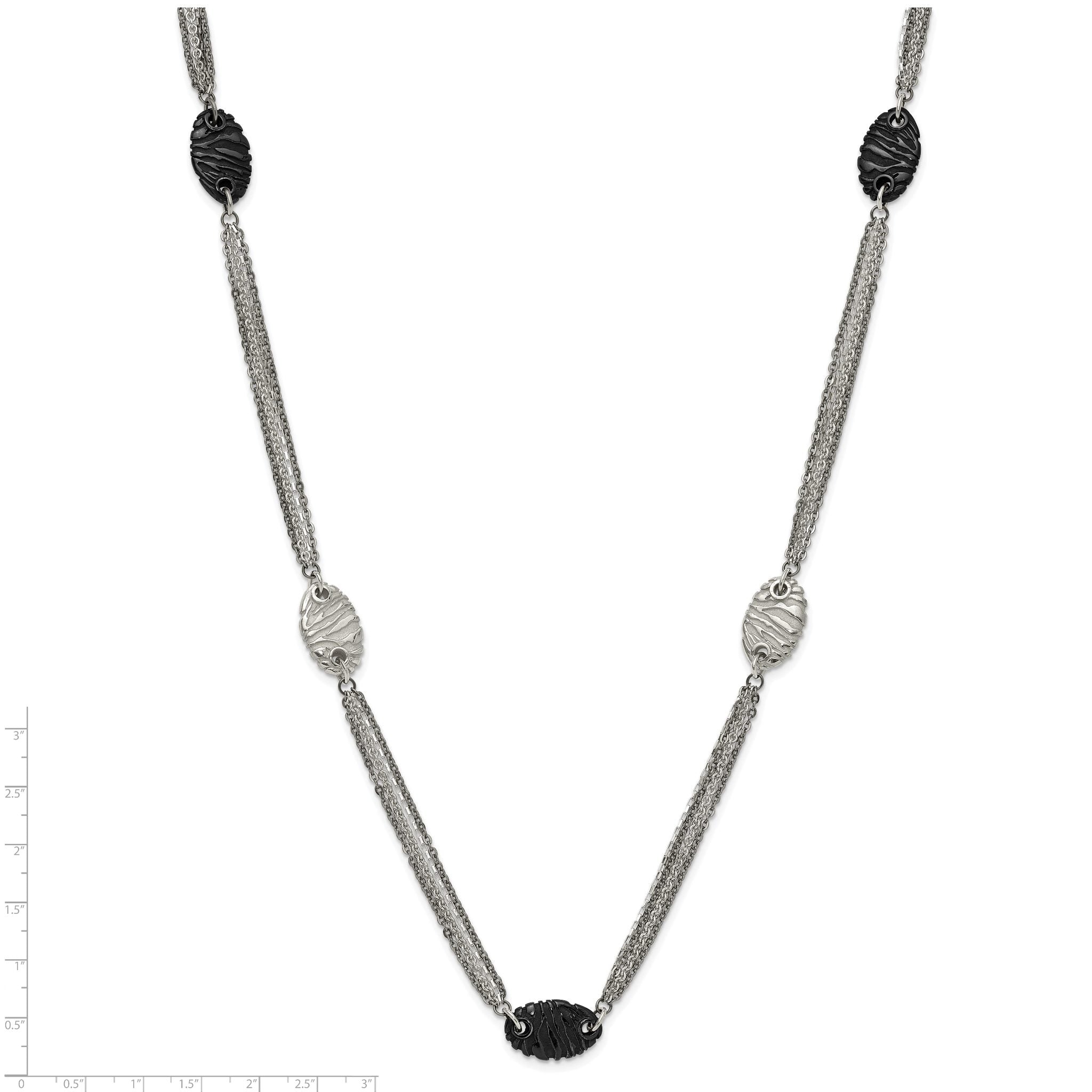 Sophia Jewelers Titanium Sterling Silver Two-Tone Etched Oval Necklace