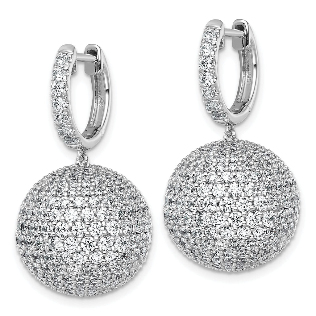 14k White Gold 9 1/2 carat Lab Grown Diamond VS+ F+ Pave Ball Complete Dangle Hoop Earrings
