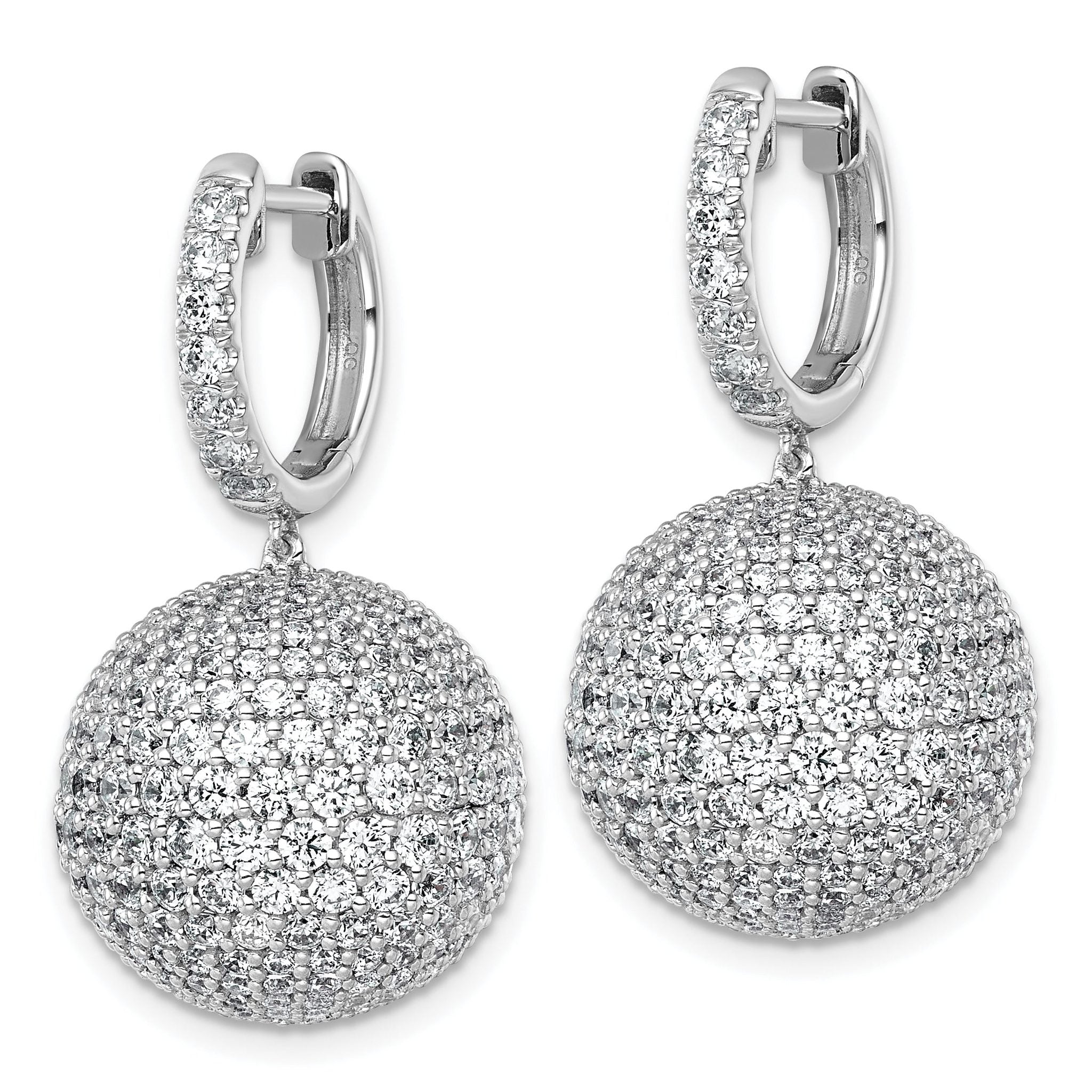 14k White Gold 9 1/2 carat Lab Grown Diamond VS+ F+ Pave Ball Complete Dangle Hoop Earrings