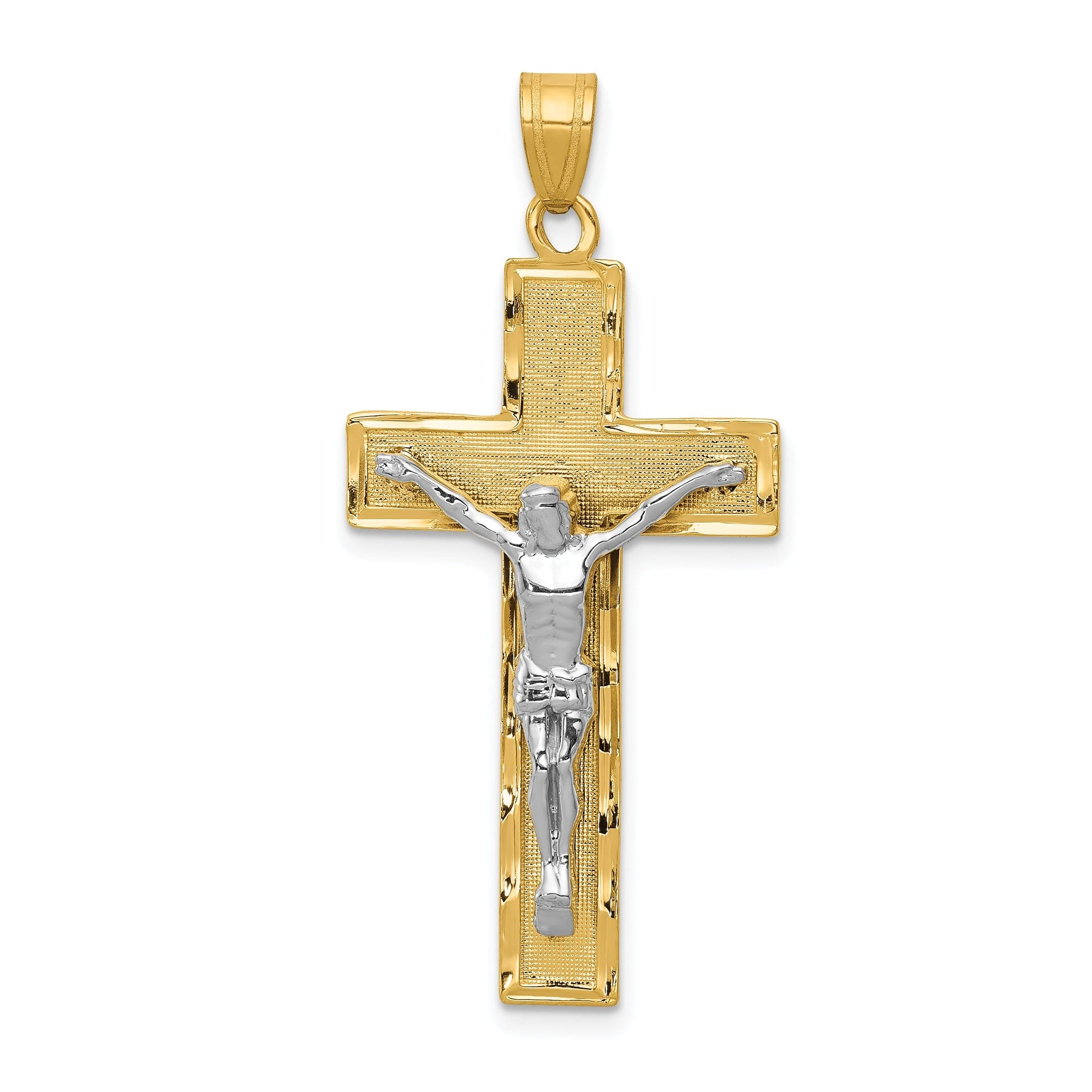 14K Two-Tone Gold Crucifix Pendant with Diamond-Cut Texture, Polished Finish Main image