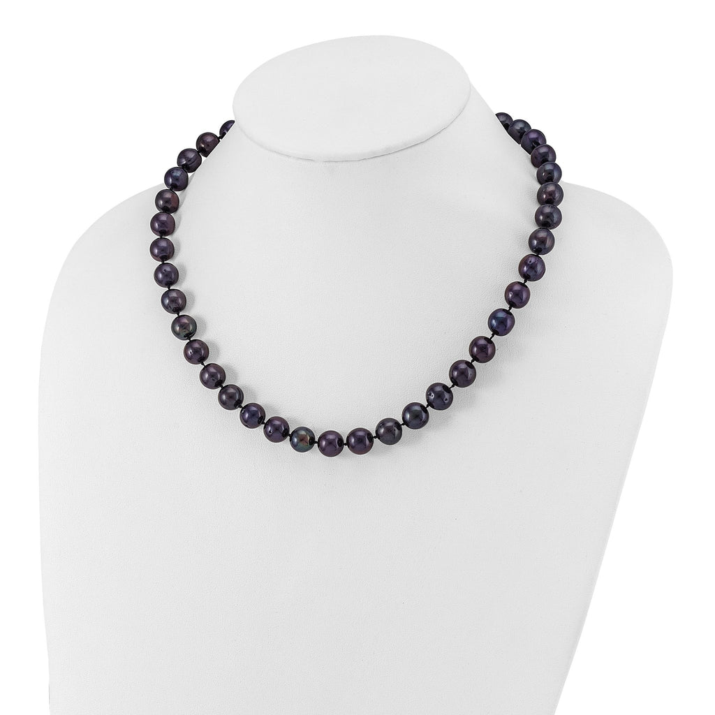 Sterling Silver Rhodium-plated 10-11mm Black Near-Round Freshwater Cultured Pearl 16 inch Necklace