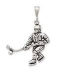 Sterling Silver 925 Men's Hockey Player Pendant with Antiqued Finish
