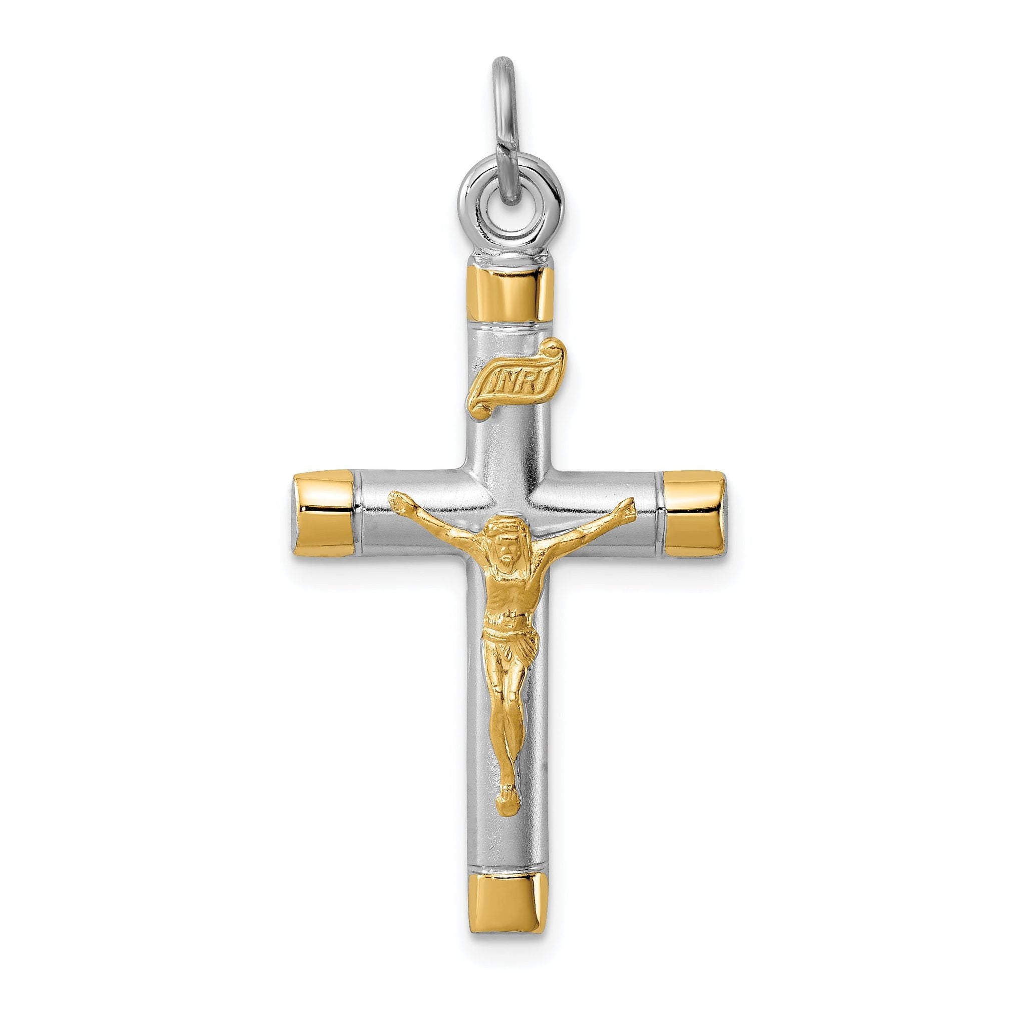 Sterling Silver 18K Gold-Plated Crucifix Pendant Polished Elegant Design