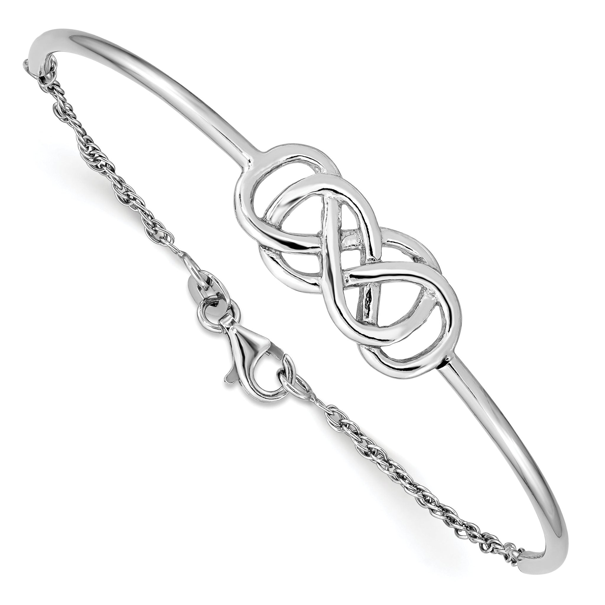 Sterling Silver 925 Double Infinity Bangle with Polished Rhodium Finish Main image