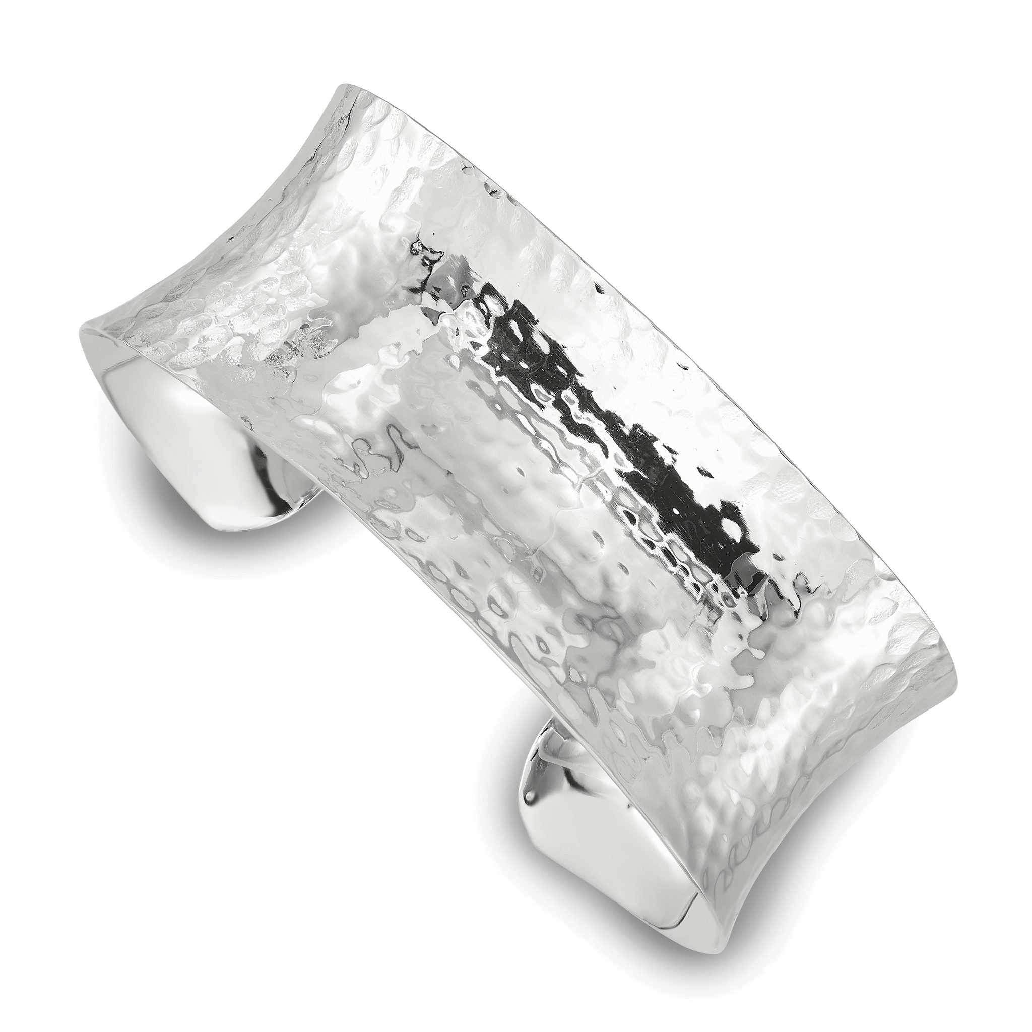 Sterling Silver Polished 25mm Concave Hammered Cuff Bangle