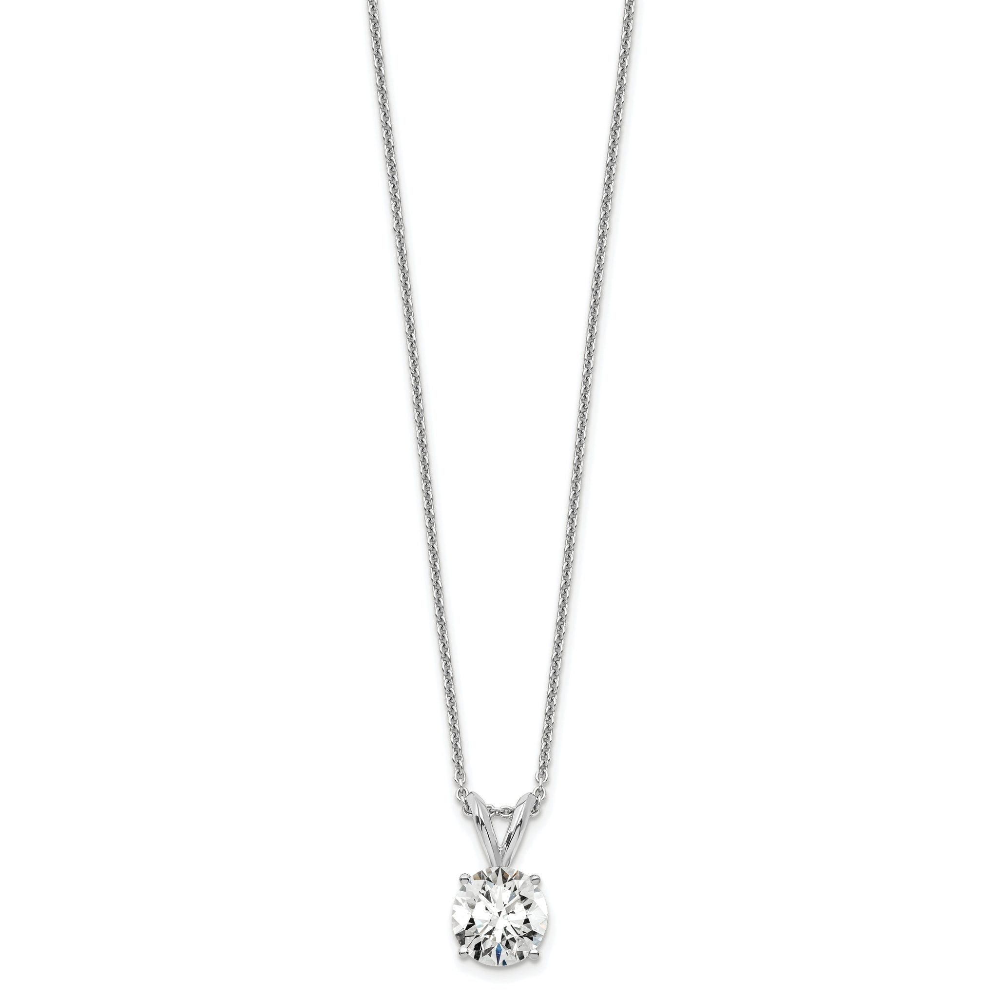 14k White Gold 3/4 carat Lab Grown Diamond VS/SI+ G+ Round Complete Four Prong 18 inch Solitaire Pendant Necklace
