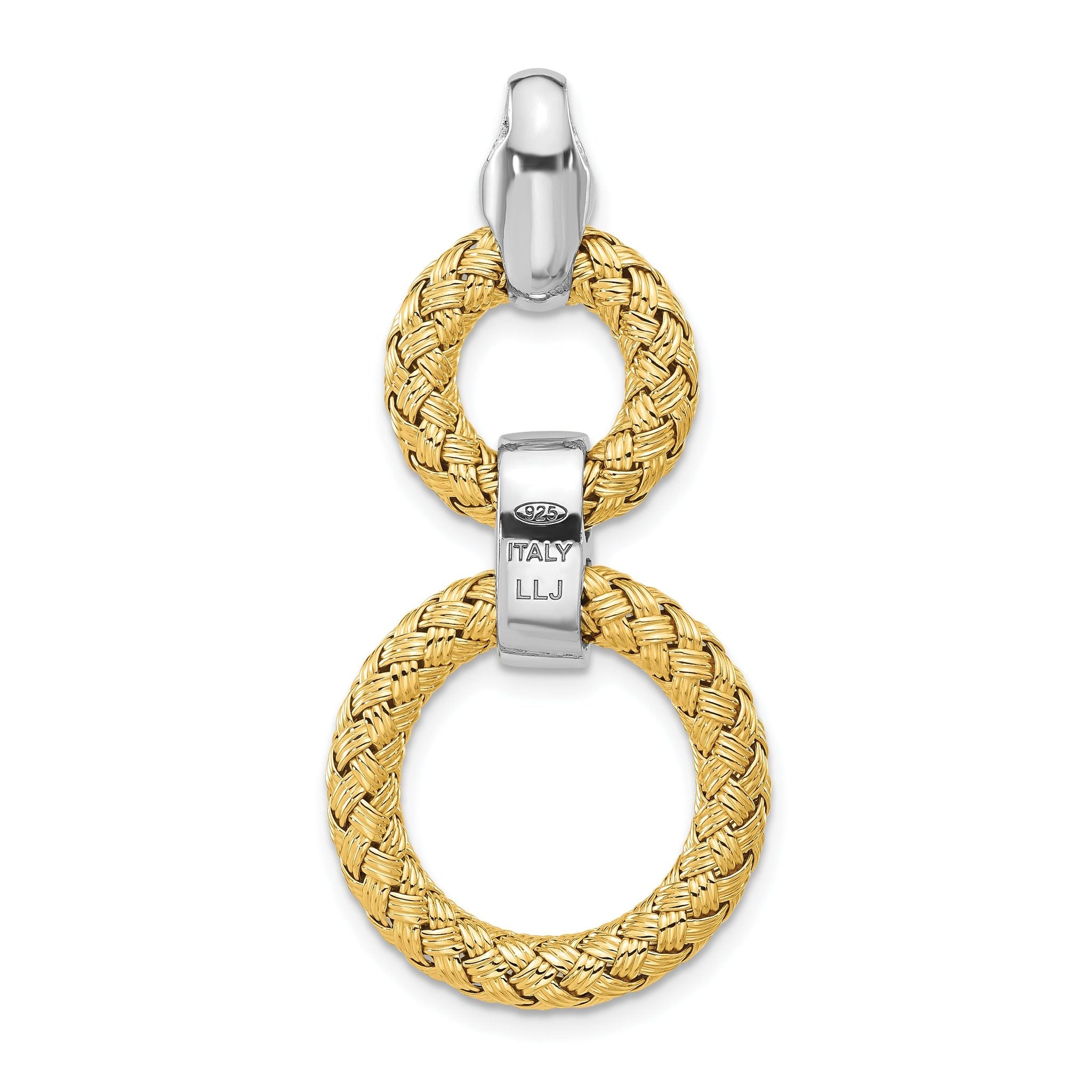 Sterling Silver Rh-plat and Gold-plated CZ Woven Circles Pendant Secondary image