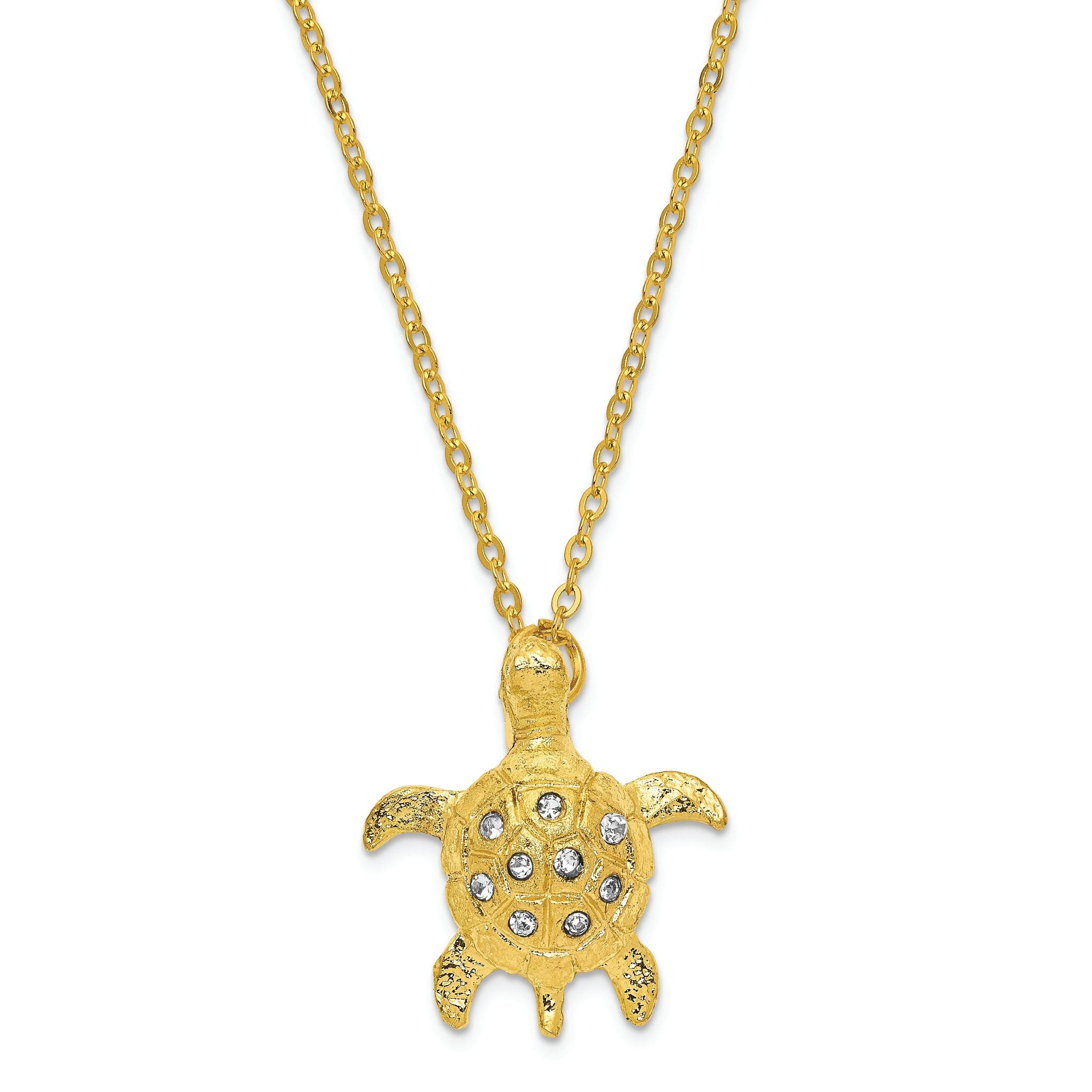 Luxury Giftware by Jere Pewter Bejeweled Crystals Gold-tone GILDA Golden Sea Turtle Trinket Box with Matching 18 Inch Necklace