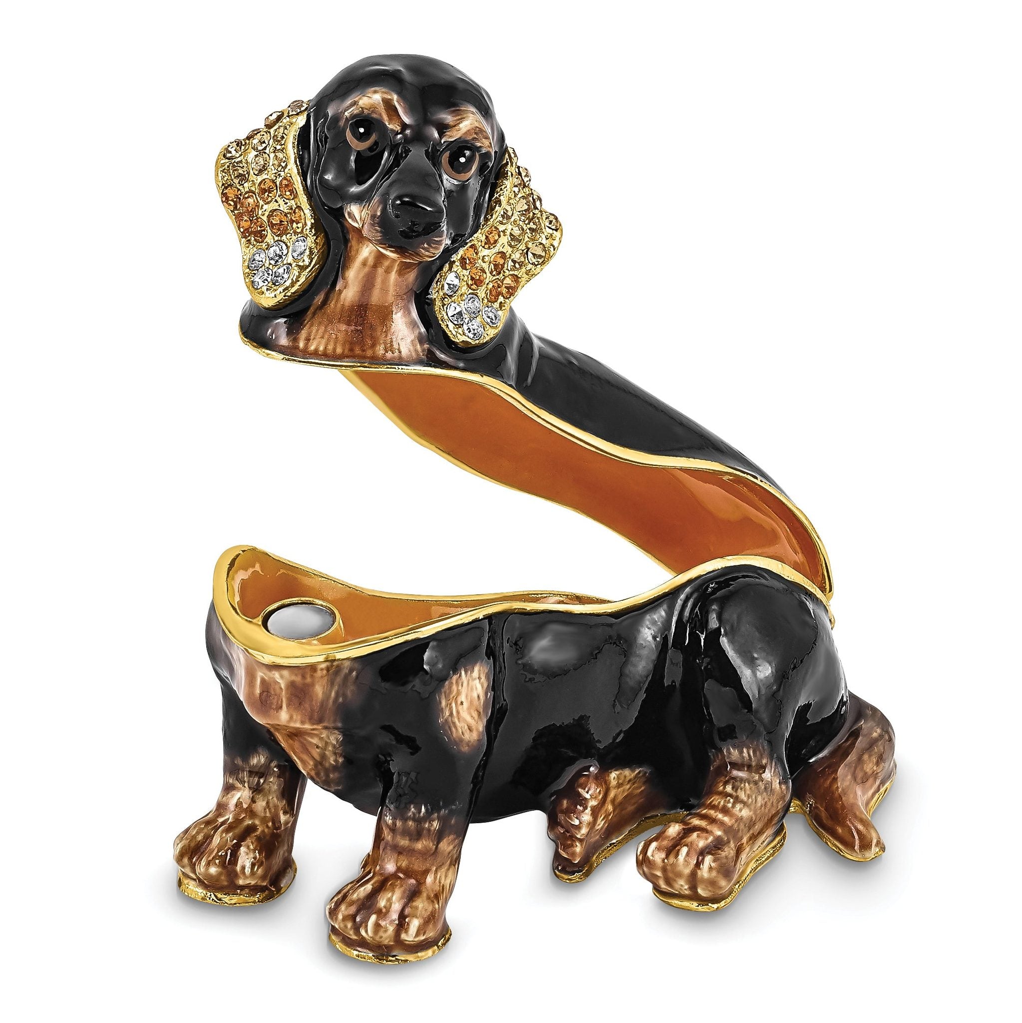 Luxury Giftware by Jere Pewter Bejeweled Crystals Gold-tone Enameled REGAN Dachshund Trinket Box with Matching 18 Inch Necklace Secondary image