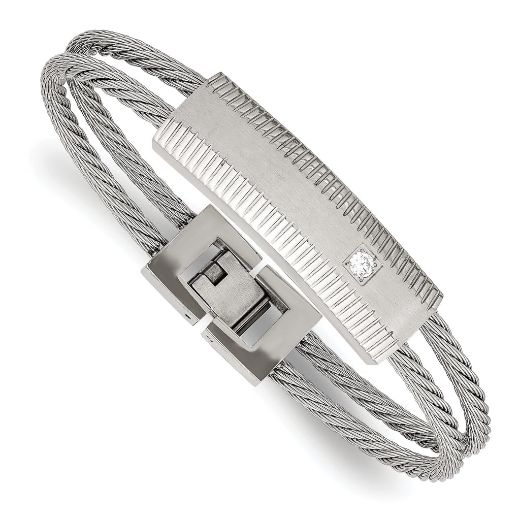 Stainless Steel Polished and Brushed Cubic Zirconia Wire Bracelet for Women