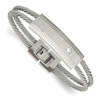 Stainless Steel Polished and Brushed Cubic Zirconia Wire Bracelet for Women