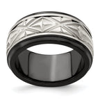 Sterling Silver Inlay Wedding Band in Black Titanium, 11mm