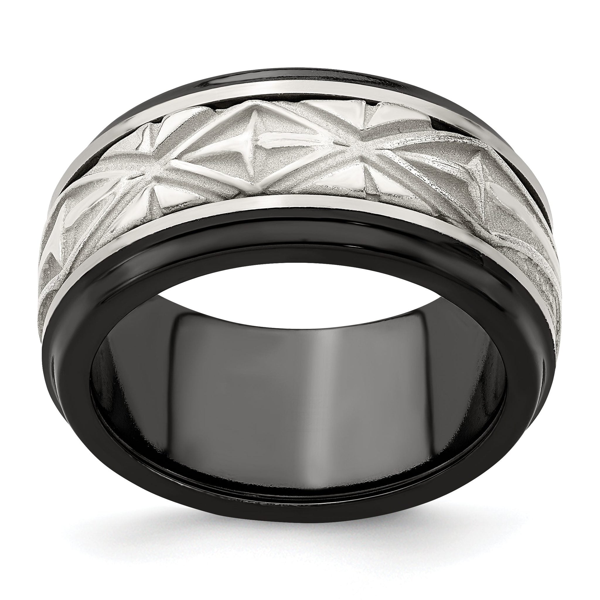 Sterling Silver Inlay Wedding Band in Black Titanium, 11mm