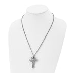 Chisel Stainless Steel Polished and Enameled 2 Piece Cross with Crown Pendant on a 22 inch Curb Chain Necklace