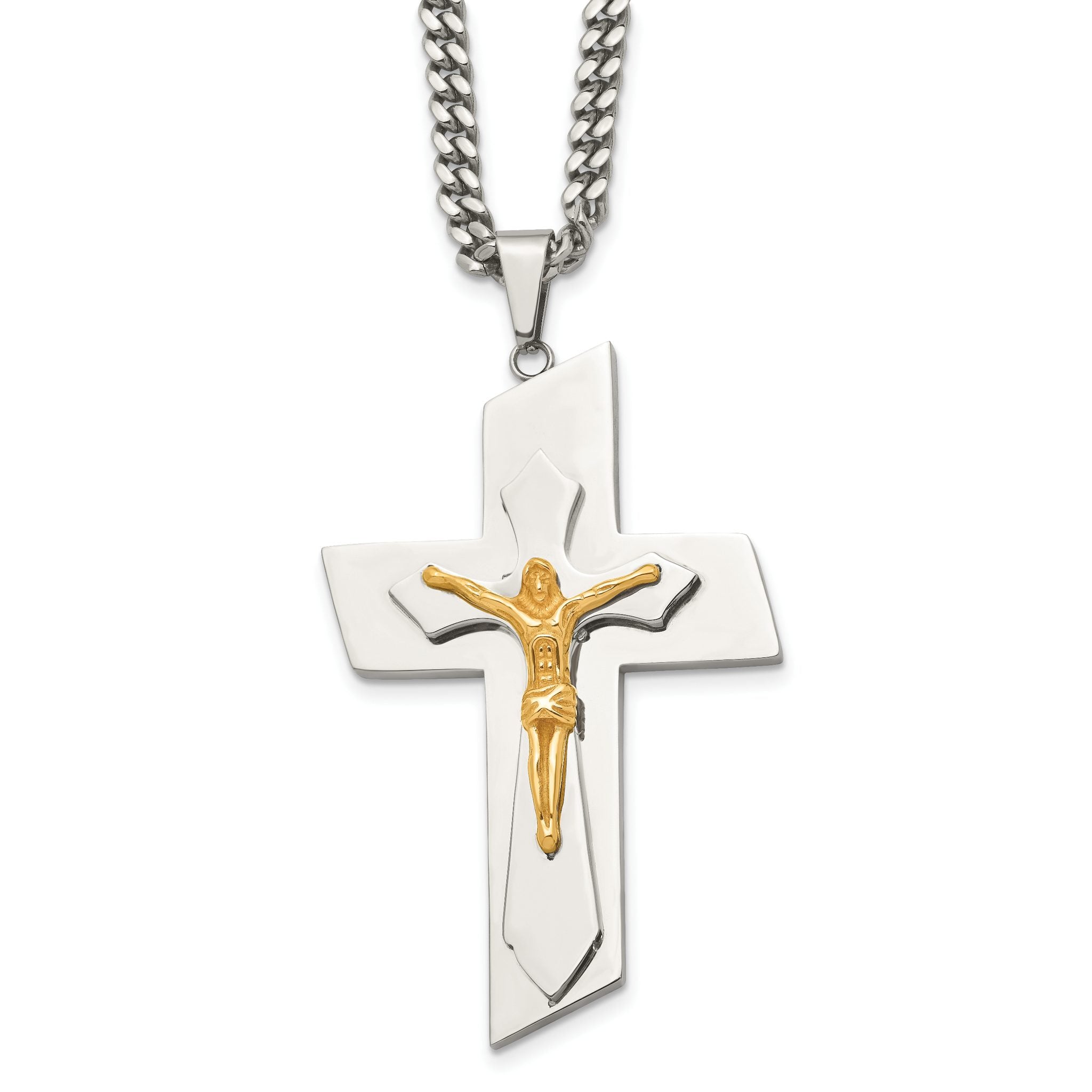 Stainless Steel Polished Yellow IP-plated Crucifix 24 inch Necklace Main image