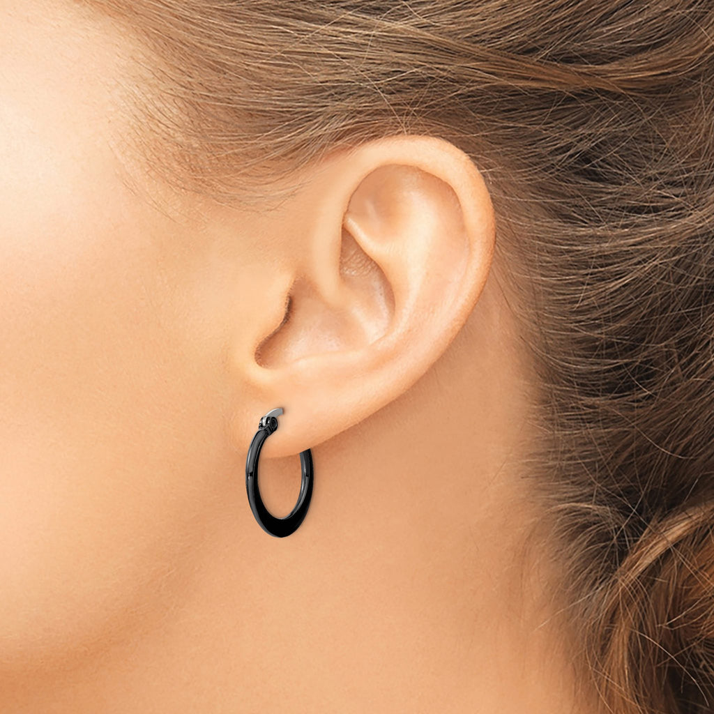 Stainless Steel Black Polished Hoop Earrings for Women