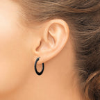 Stainless Steel Black Polished Hoop Earrings for Women