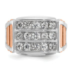 14k White and Rose Gold Mens Polished and Cut-Out 3-Row 1.5 Carat AA Quality Diamond Ring