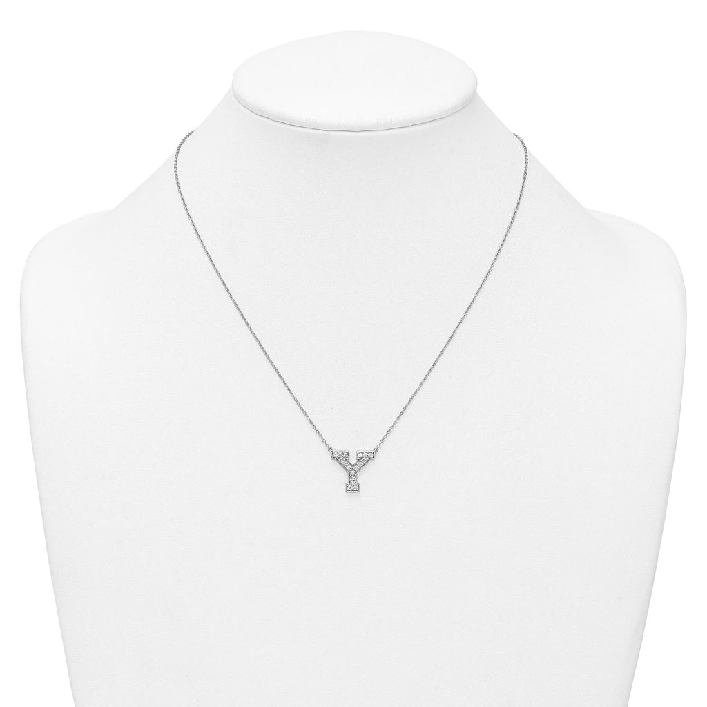 14k White Gold 3/8 carat Lab Grown Diamond VS+ F+ Complete Letter Y 18 inch Initial Necklace