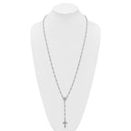 Sterling Silver Rhodium-plated Polished CZ and Diamond-cut Crosses 30.5 inch Rosary Necklace