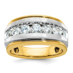 14k with White Rhodium Mens Polished Satin and Grooved 7-Stone 1.5 Carat AA Diamond Ring