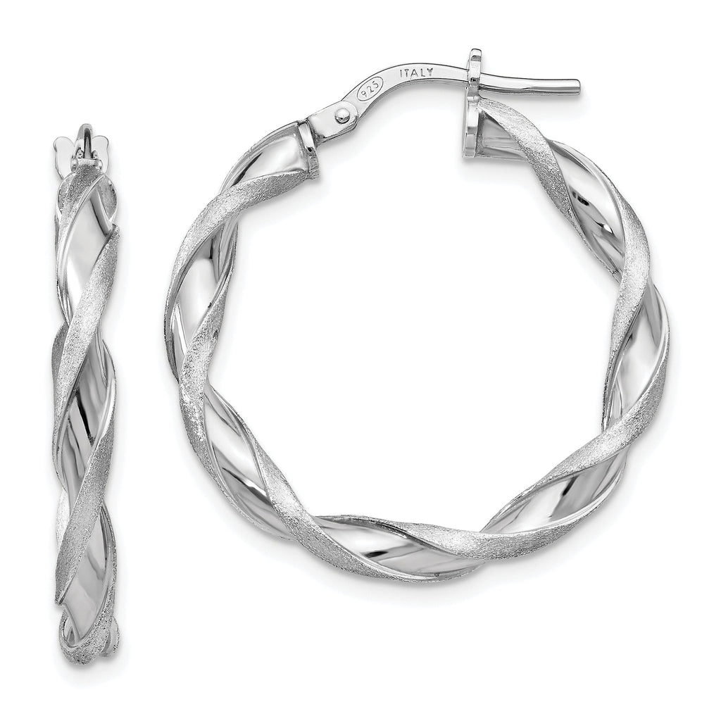 Sterling Silver 925 Twisted Hoop Earrings with Polished & Satin Finish