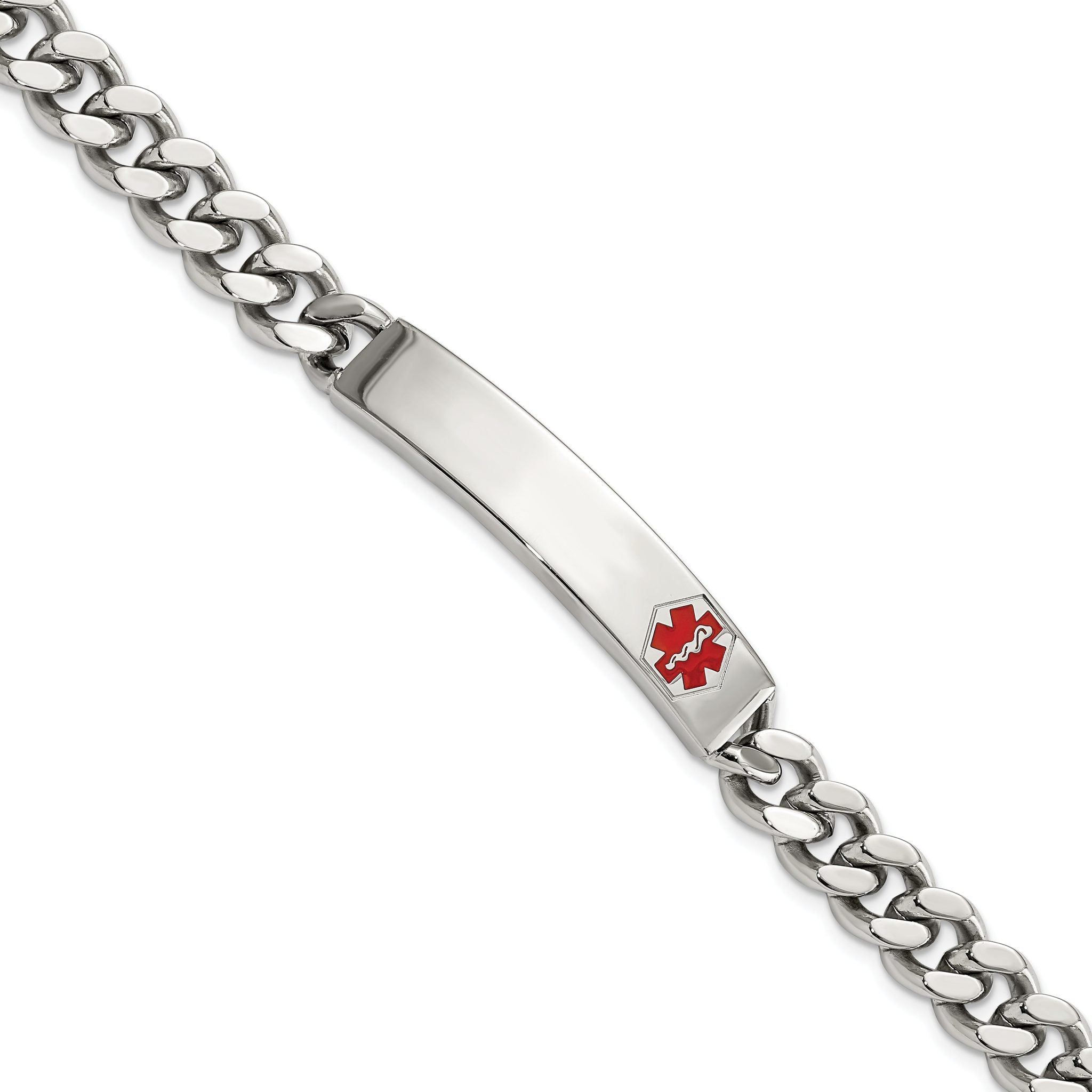 Stainless Steel Polished with Red Enamel Medical ID Curb Chain Bracelet for Men Main image