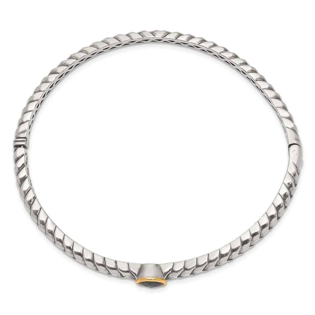 Sophia Jewelers Sterling Silver & 14K Gold Black Onyx Hinged Bangle Bracelet