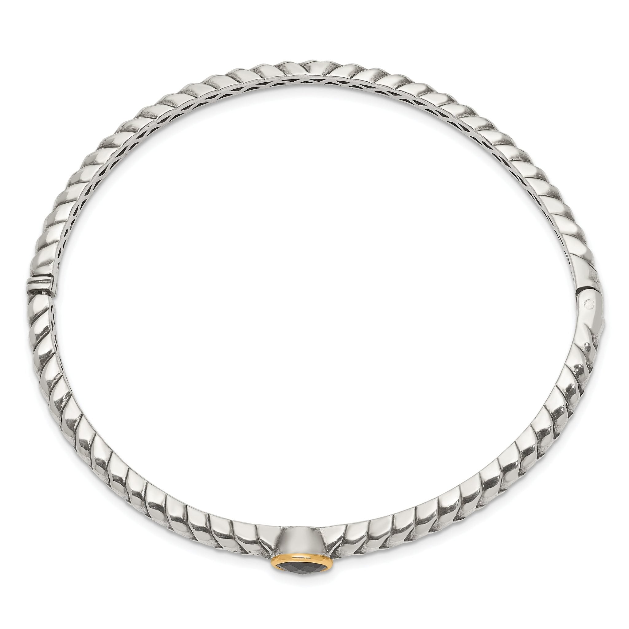 Sophia Jewelers Sterling Silver & 14K Gold Black Onyx Hinged Bangle Bracelet