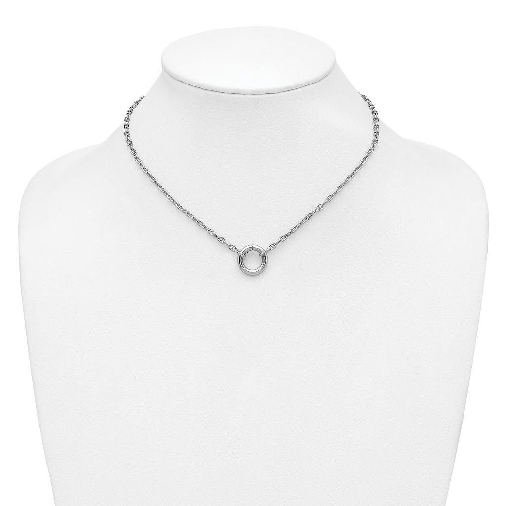 Sterling Silver RH-plated Polished Push Clasp Anchor Link Necklace