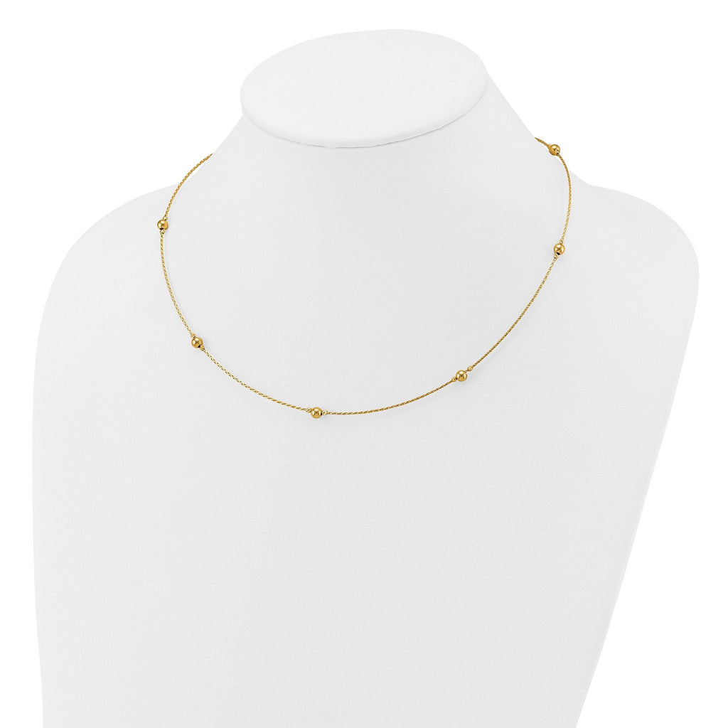 14K Polished/Textured/Dia-cut Beads w/ 2in ext. Necklace