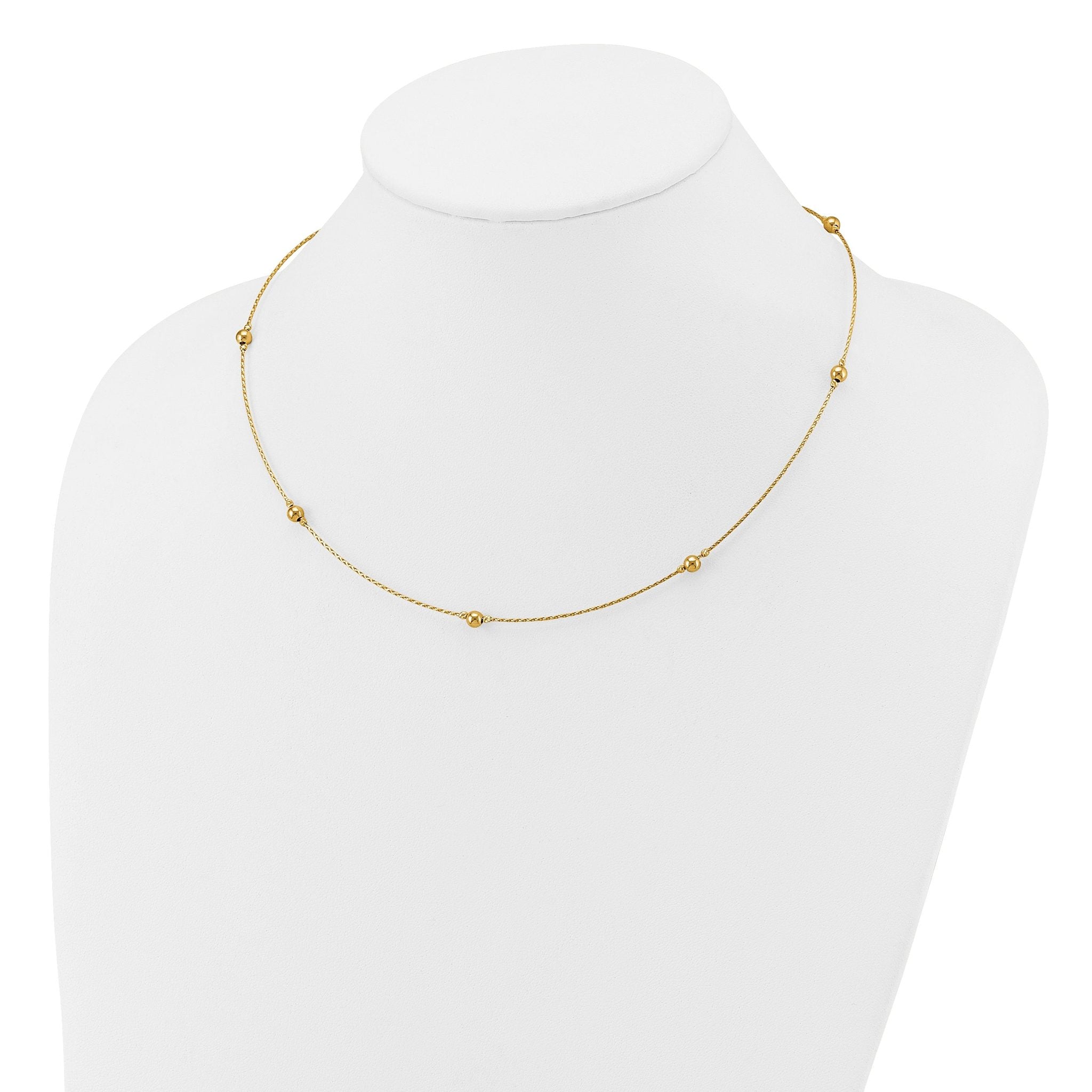 14K Polished/Textured/Dia-cut Beads w/ 2in ext. Necklace