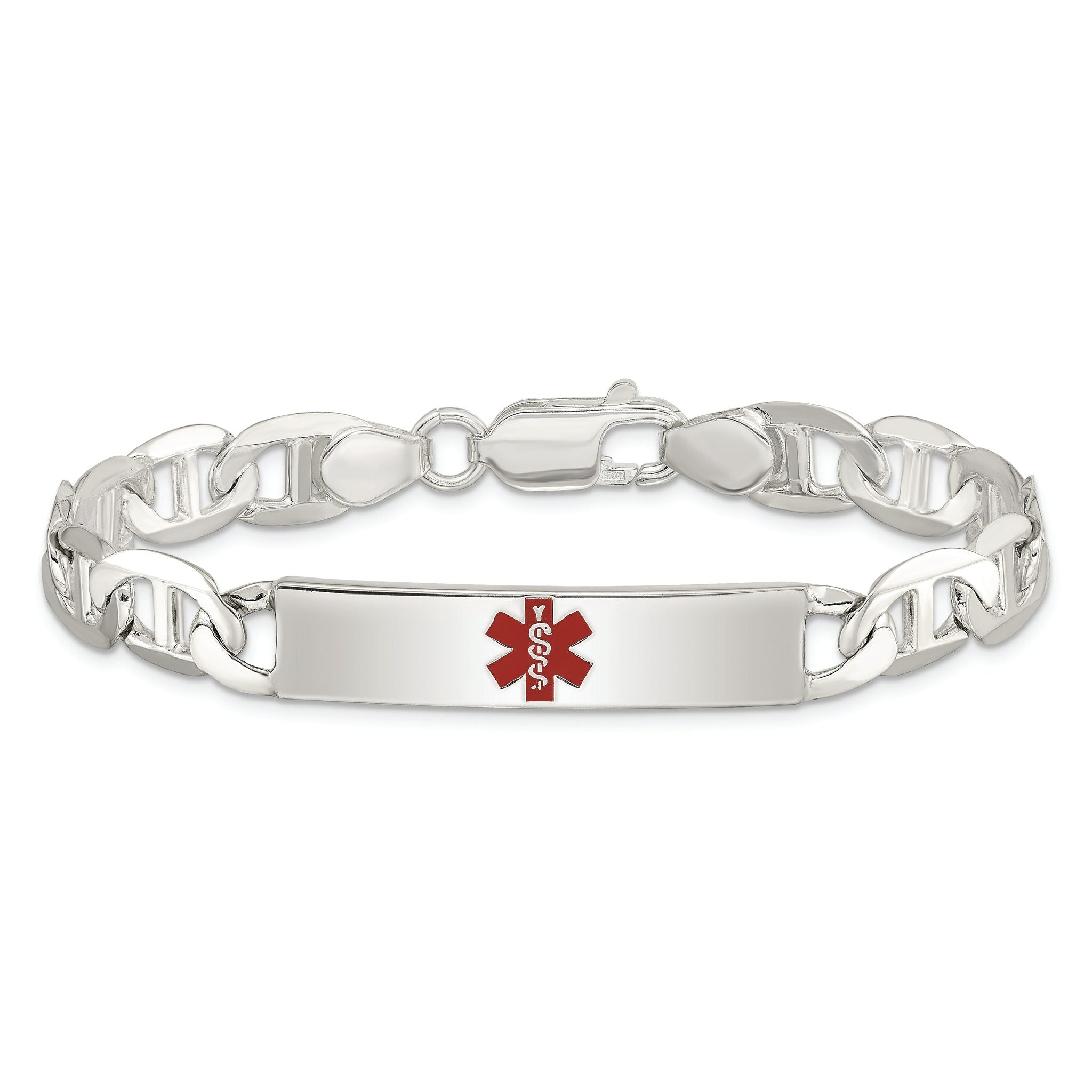 Sterling Silver Polished Medical Anchor Link ID Bracelet