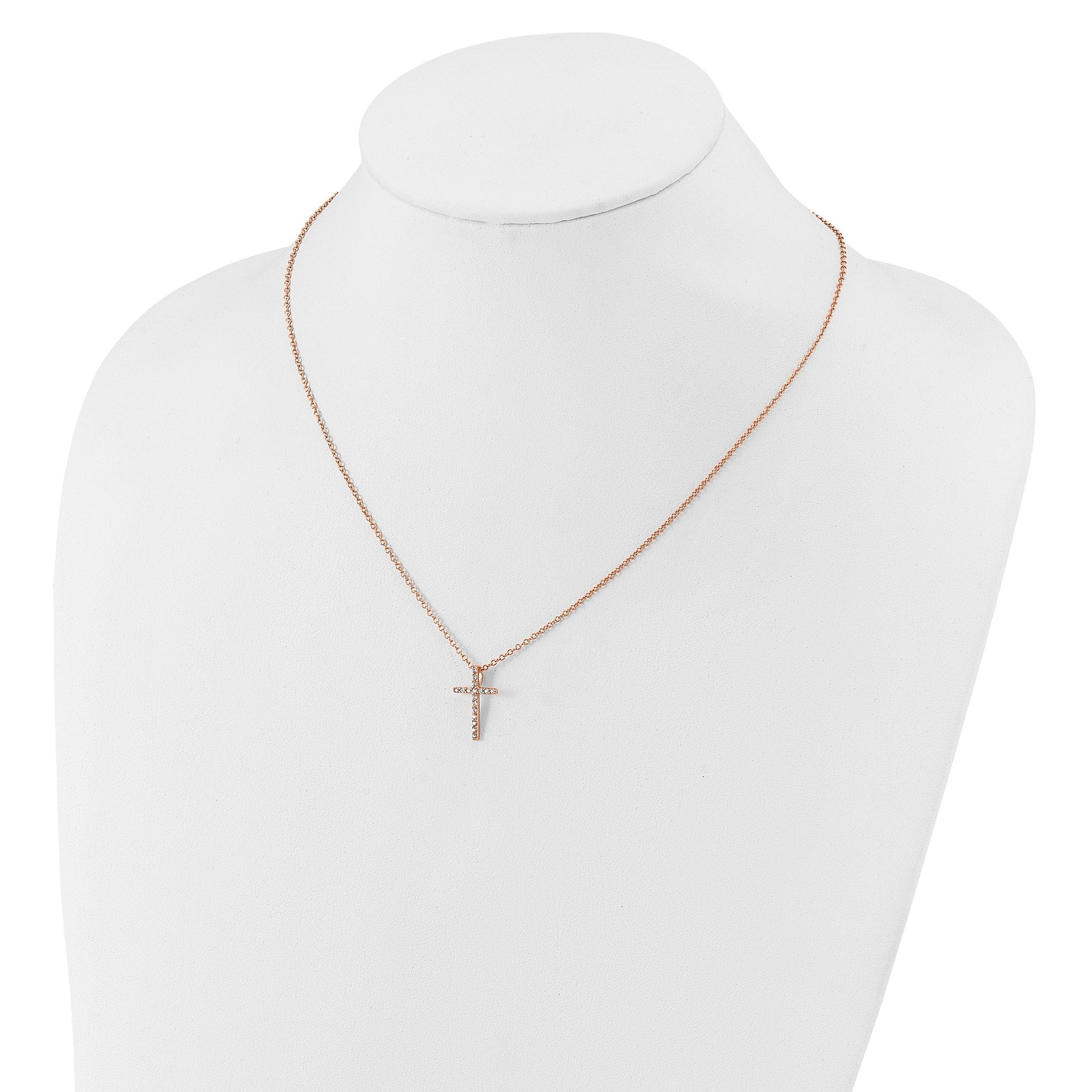 Cheryl M Sterling Silver Rose Gold-plated Polished CZ Latin CroSterling Silver Necklace