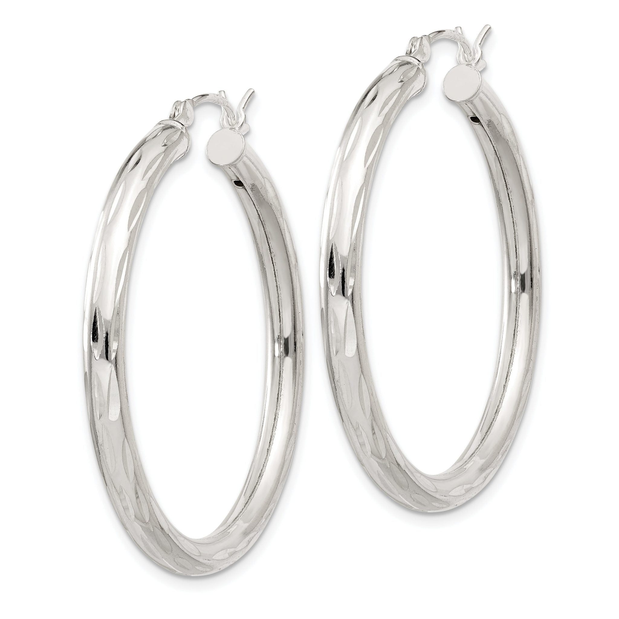 Sterling Silver Diamond-cut Satin 3x35mm Hoop Earrings Secondary image