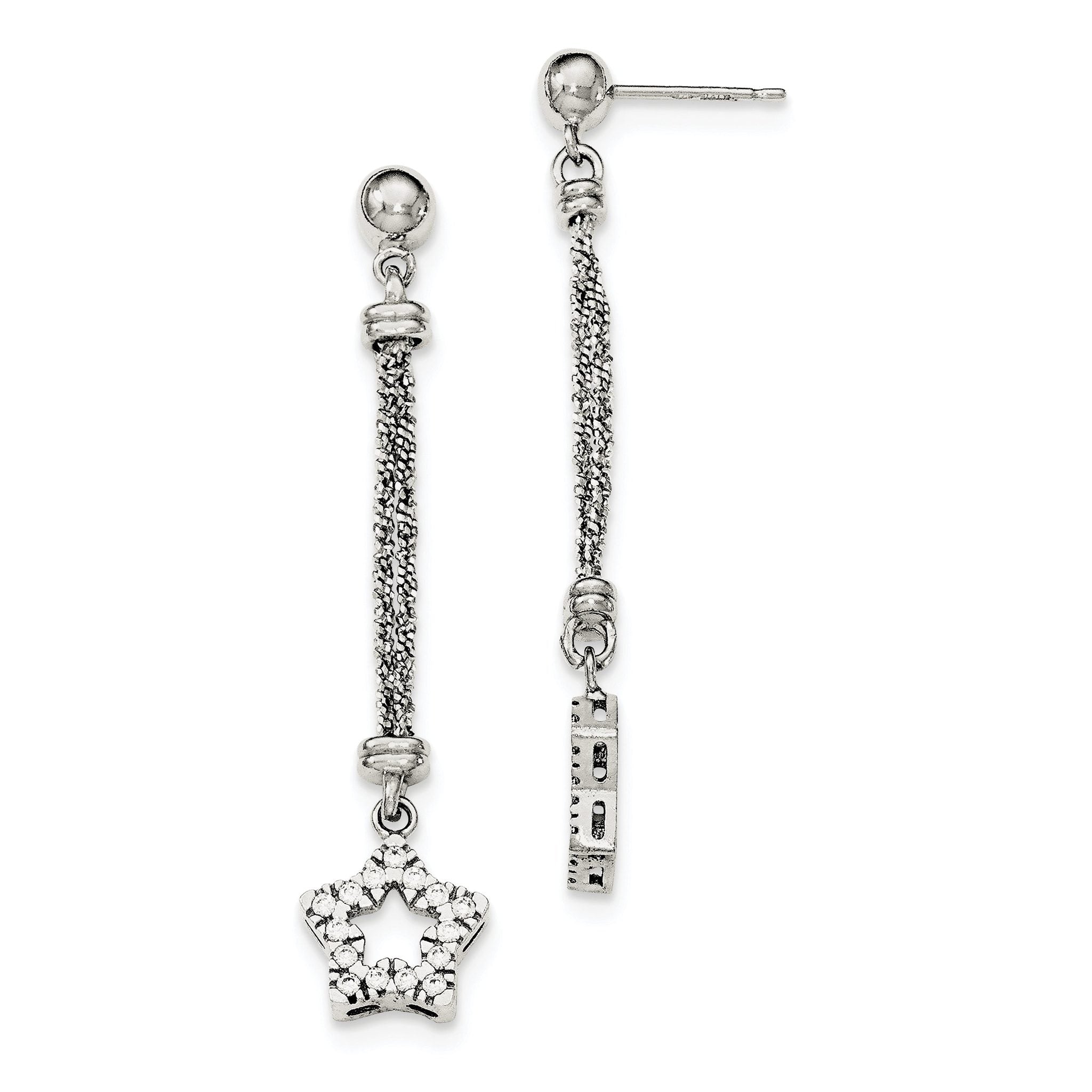 Sterling Silver 925 CZ Star Double Strand Dangle Earrings for Women