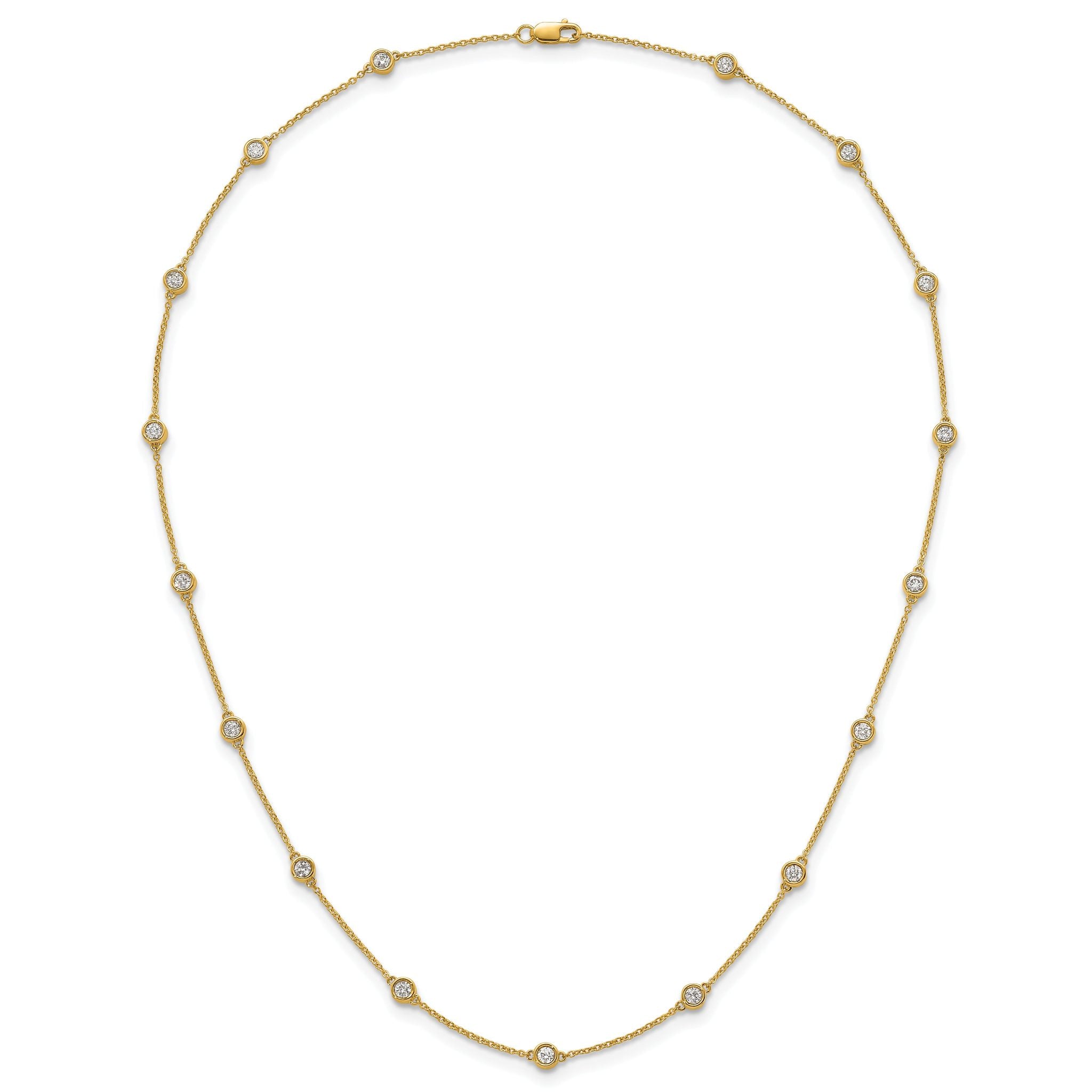 14k Complete 7/8 carat Bezel-set Diamond and Cable Chain 16-Station 16 inch Necklace