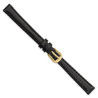Black Leather Watch Band with Gold-Tone Buckle, 15mm