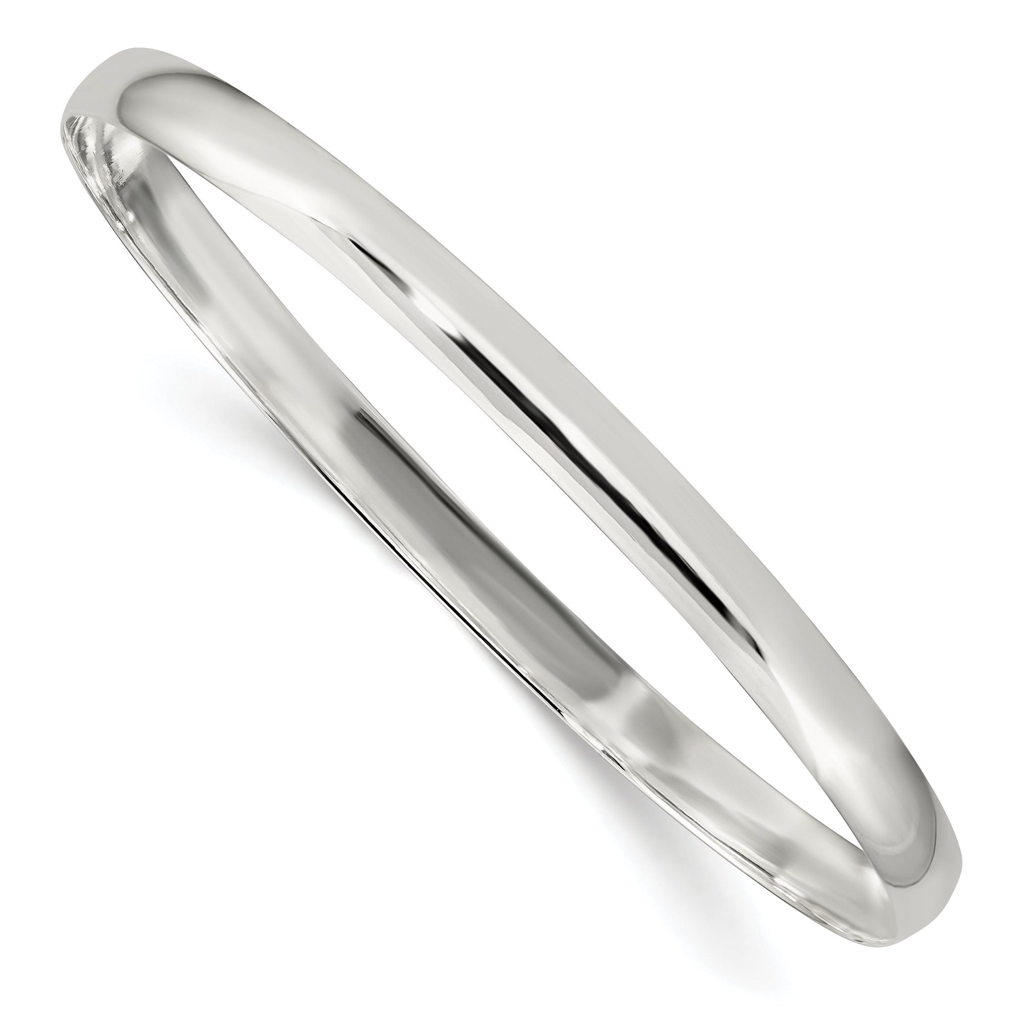 Sterling Silver 925 Polished Bangle Bracelet with Solid Slip-On Design